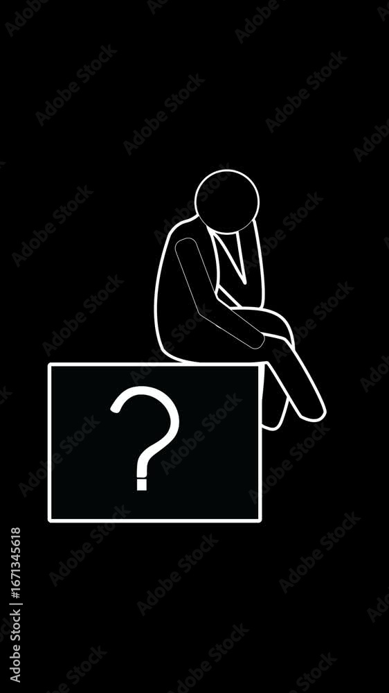 Poster contemplative figure facing question mark in the dark. concept art of person pondering question in d