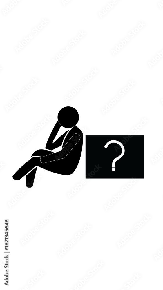 Aufkleber a stick figure contemplating with a question mark symbolizing uncertainty and confusion. silhouette 