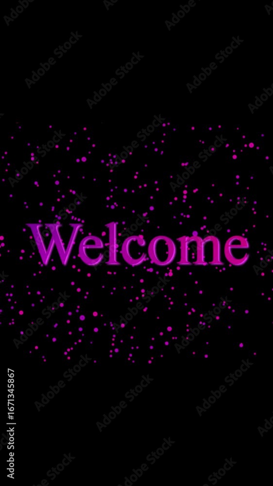 Aufkleber floating purple particles with welcome text animation vertical video. animated welcome message with 