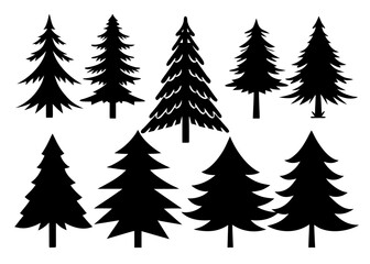 Christmas pine tree black silhouette vector bundle,pine tree  icon set