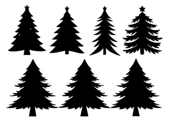 Christmas pine tree black silhouette vector bundle,pine tree  icon set