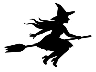 A witch flying on a broomstick black silhouette vector illustration