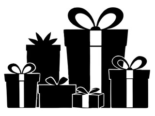 Christmas present box black silhouette vector,Christmas gift box
