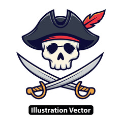 Pirate Skull with Crossed Swords A Cartoon Illustration of Adventure