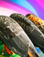 Close-up of three birds' backs