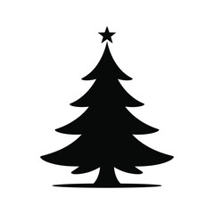 Obraz premium Simple Evergreen Silhouette Illustration of a Classic Tree with a Guiding Star