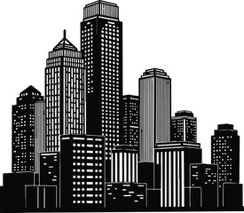 Black Silhouette of a City Skyline with Numerous Tall Buildings architecture