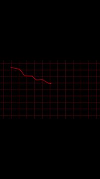 Negative financial trend graph animated on dark backdrop vertical video. Declining trend red line graph representing financial data and statistical analysis. Vertical video of stock market decline.
