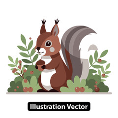 Delightful Squirrel Illustration Captivating Forest Creature Amidst Lush Greenery