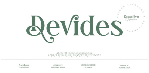 Devides minimal luxury font alphabet logo. Typography beauty fashion elegant minimalist serif fonts decorative wedding vintage retro logos. vector illustration