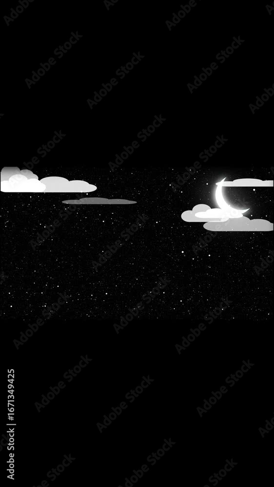 Poster soothing night scene with animated clouds and moonlight vertical video. animated night sky with clou