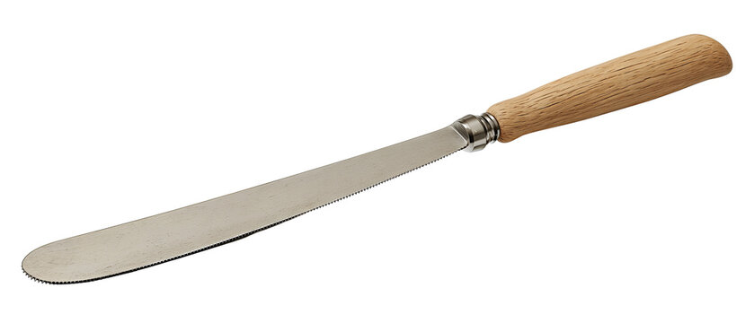 Bread scoring lame with slim curved blade and simple matte handle, protective cap placed aside, isolated on transparent background.
