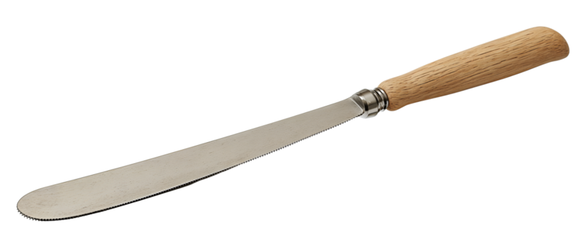Bread scoring lame with slim curved blade and simple matte handle, protective cap placed aside, isolated on transparent background.

