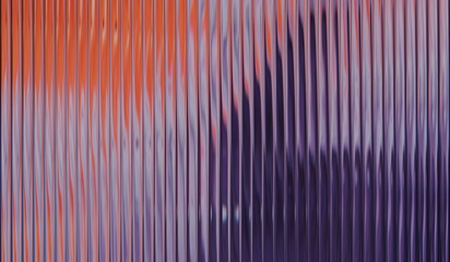Ribbed glass effect with vertical distortion on orange and purple gradient, vibrant fractal gradient with smooth distortion texture, iridescent glass ripple background