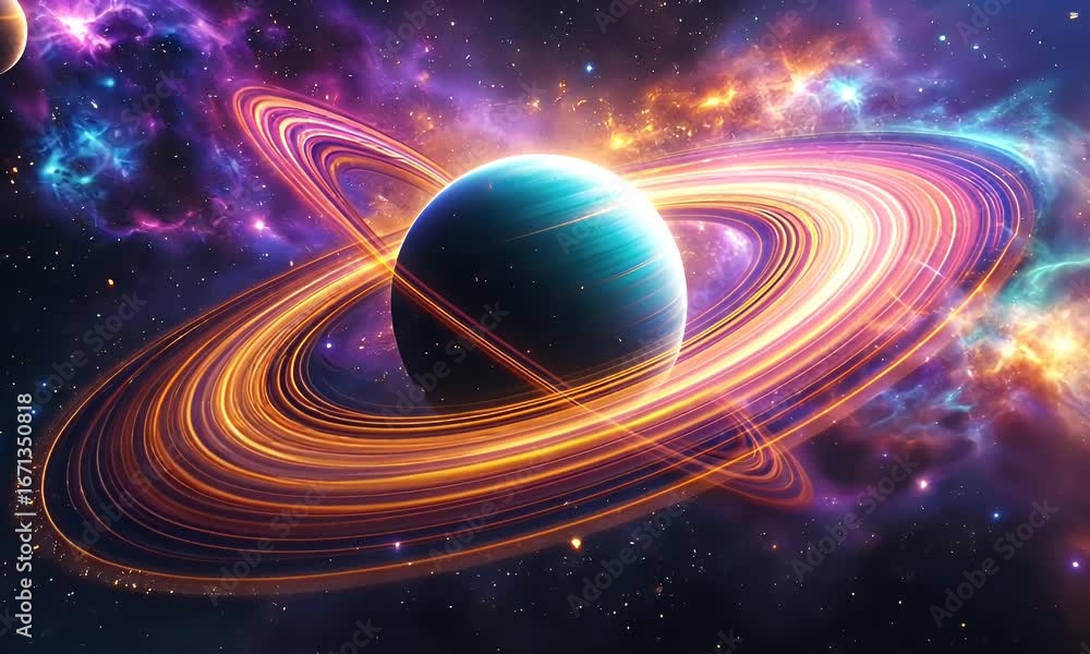Aufkleber abstract cosmic scene with glowing planet and orbits against a nebula background