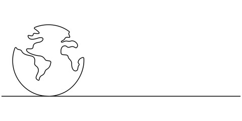 Continuous one line art drawing of earth planet, Globe, geography vector outline, Single line illustration of world map. 