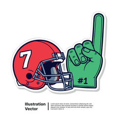 Vibrant American football helmet and foam finger graphic celebrating sports enthusiasm and fan spirit