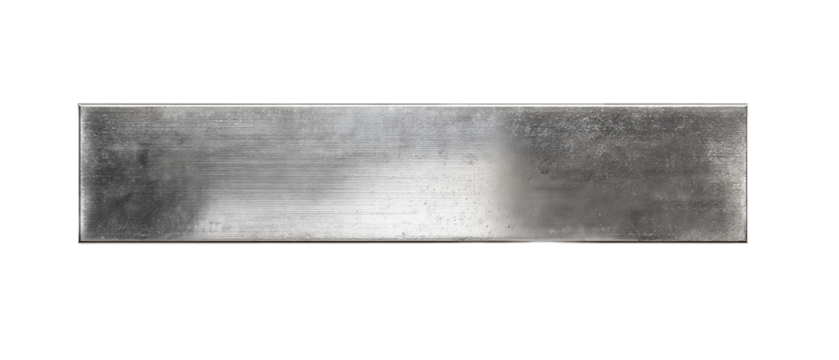 Magnetic knife strip with slim rectangular design, bead-blasted metal face and hidden fasteners, isolated on transparent background.
