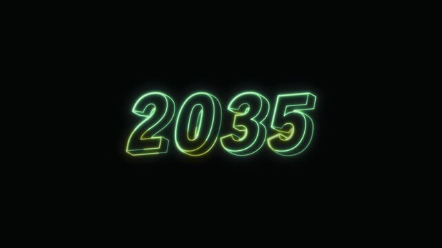  2035 New Year Text Neon Seamless Loop 4K Glowing Typography Animation for VFX and Video Editing