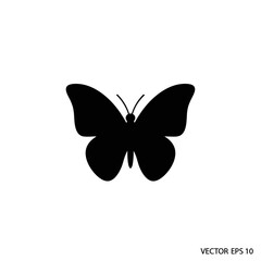 Simple Black Butterfly Silhouette on White Background