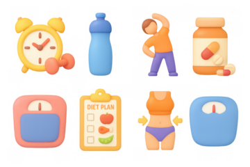 Fitness and health 3d icons for lifestyle and wellness applications