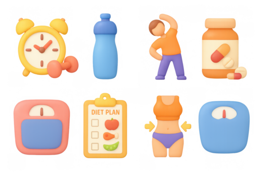 Fitness and health 3d icons for lifestyle and wellness applications