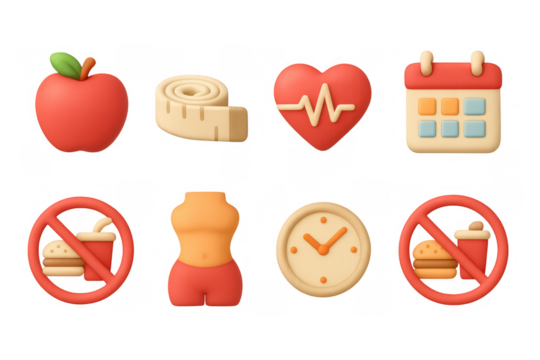 Colorful 3d icons for healthy lifestyle and fitness goals - Powered by Adobe