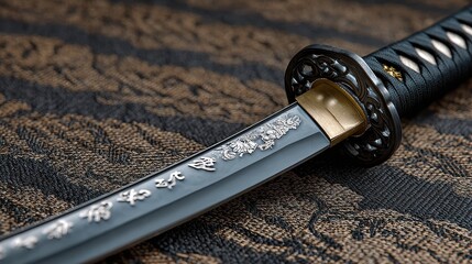 Japanese Katana: A close-up image of a gleaming Japanese katana, a symbol of traditional craftsmanship, lies against a textured backdrop.