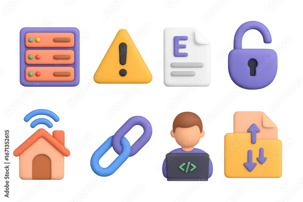 Poster colorful 3d technology and security icons set for web design