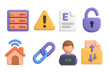 Colorful 3d technology and security icons set for web design