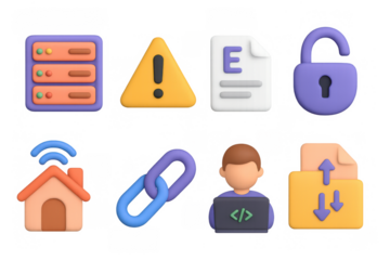 Colorful 3d technology and security icons set for web design