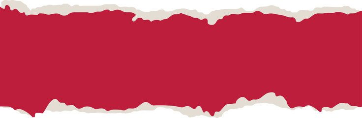 red torn paper edge strip with ripped border design for creative backgrounds. Realistic rough tear effect for collage, banner, and texture use. Vector ripped paper template illustration.