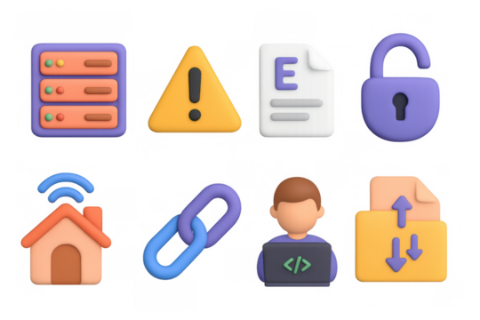 Colorful 3d technology and security icons set for web design