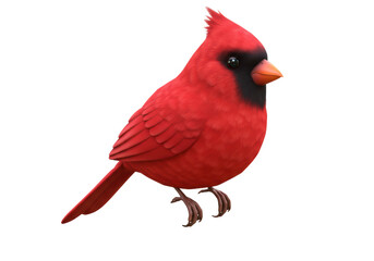 Isolated Northern Cardinal perched looking left, cartoon style bird with red plumage, crest