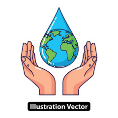 Hands Protecting a Water Droplet Globe Illustrating Earth's Precious Resource