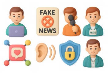 3d icons highlighting fake news, media, and communication concepts
