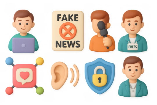 3d icons highlighting fake news, media, and communication concepts