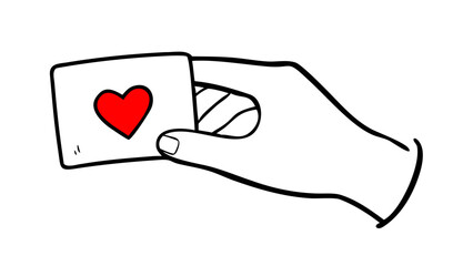 Hand holding a heart card for valentines day, wedding, anniversary, greeting card, romantic design, or decoration