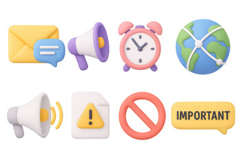Colorful 3d icons of communication and time management elements