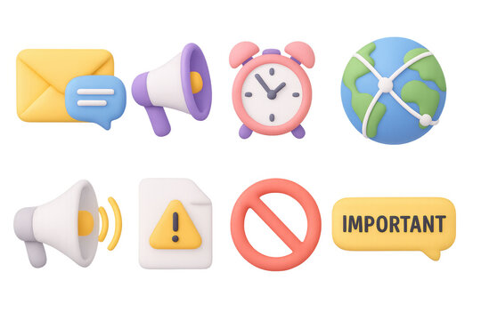 Colorful 3d icons of communication and time management elements