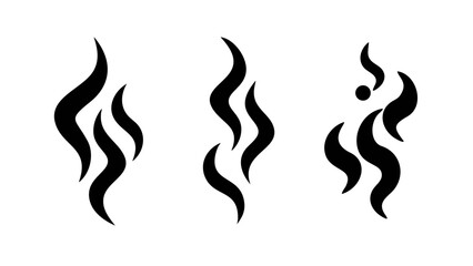 Three variations of steam or smoke icons, ideal for representing aroma, heat, or vapor in culinary or wellness contexts