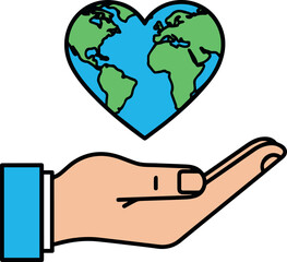 Hand holding planet Earth in heart shape, symbolizing care for the environment and global love