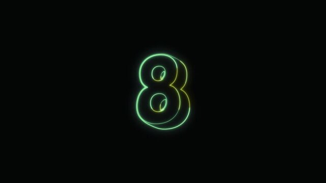  Numbers 8 Neon Text Seamless Loop 4K with Black Background Animated Promotional Typography for Video Editing