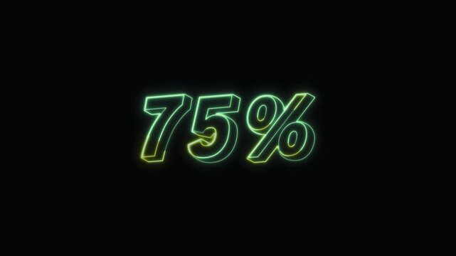  75 Percent Neon Text Seamless Loop 4K with Black Background Animated Promotional Typography for Video Editing