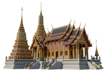 Isolated Thai temple complex intricate detail and design rich cultural architectural heritage