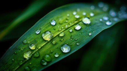 Macro Photography of Green Leaf with Water Droplets.