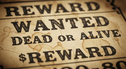 Vintage wanted poster with reward for capture dead or alive