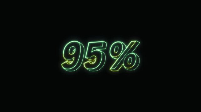  95 Percent Neon Text Seamless Loop 4K with Black Background Animated Promotional Typography for Video Editing