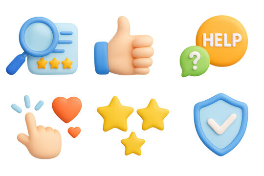 Colorful 3d social media icons set with thumbs up and help symbols - Powered by Adobe