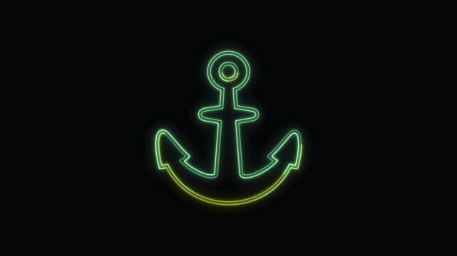  Anchor Icon Neon Seamless Loop 4K with Black Background Animated Promotional Typography for Video Editing